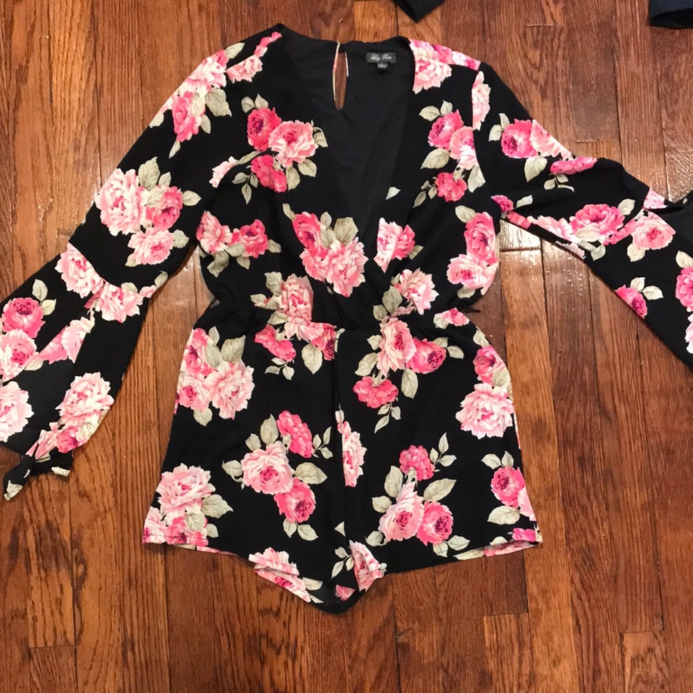 Lily Rose Black and Pink Floral Romper